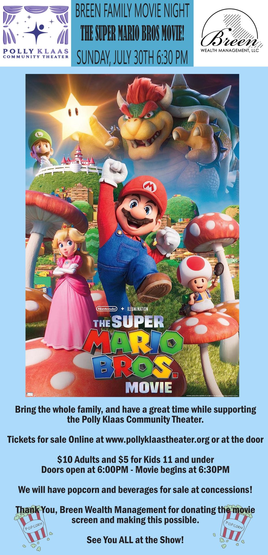 July 30th Super Mario Movie Flyer blue